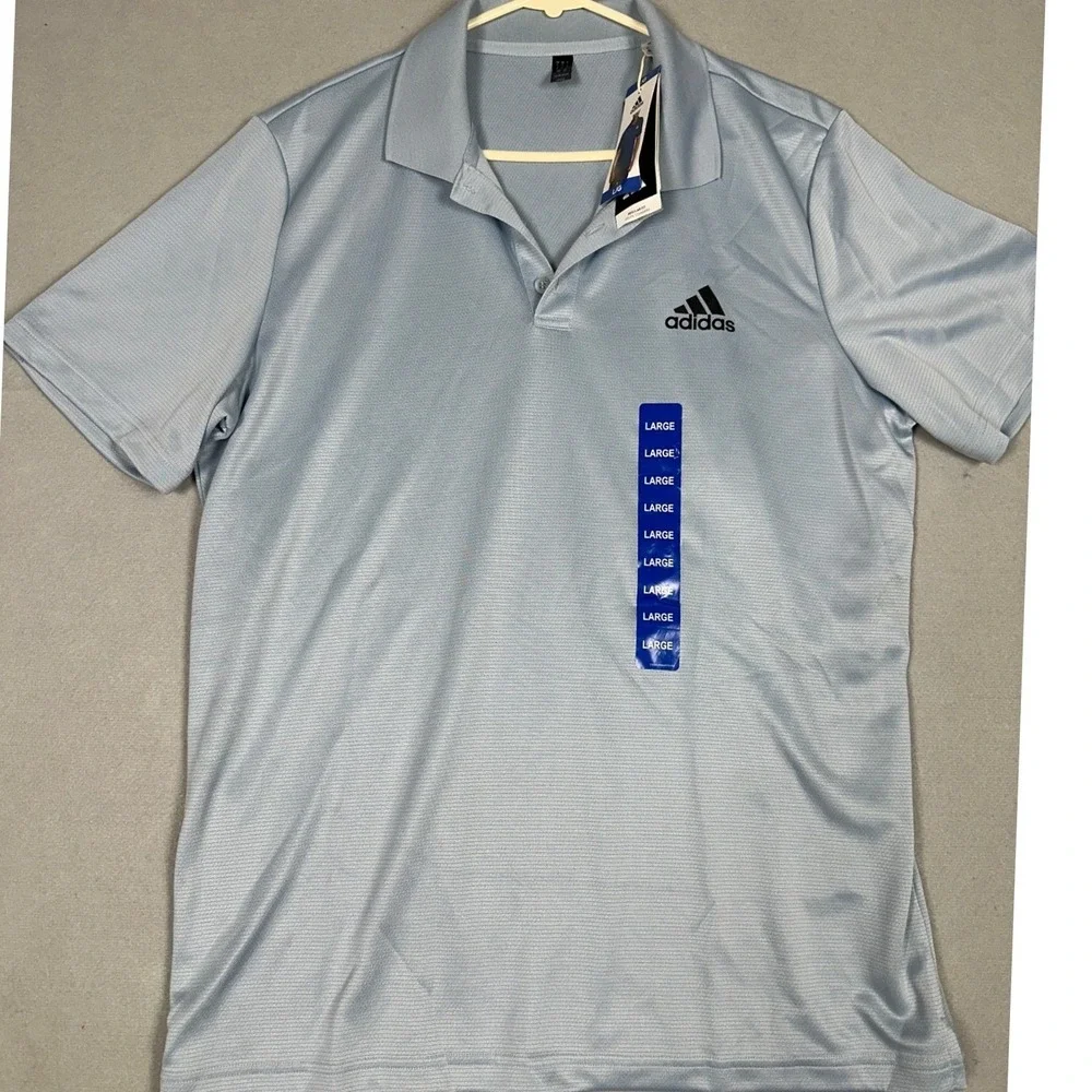 NEW Adidas Polo Shirt Mens Large Light Blue Regular Fit Golf Performance Rugby